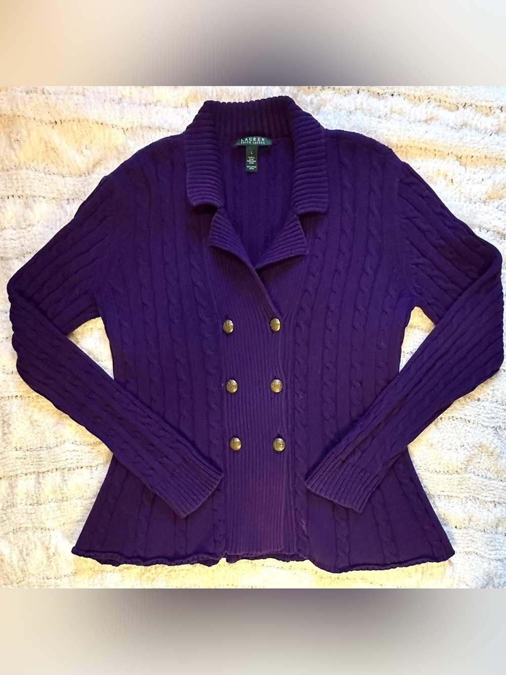 Lauren Ralph Lauren 100% Cotton Large Cardigan Purple. Luxury, Classy, Casual